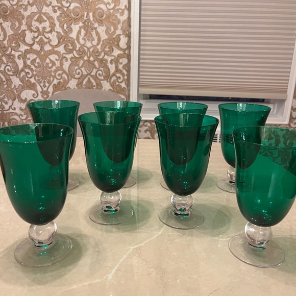 VTG SET 8 1990'S LENOX GREEN GLASS WINE GOBLETS MD GERMANY 5.75 IN H 4”